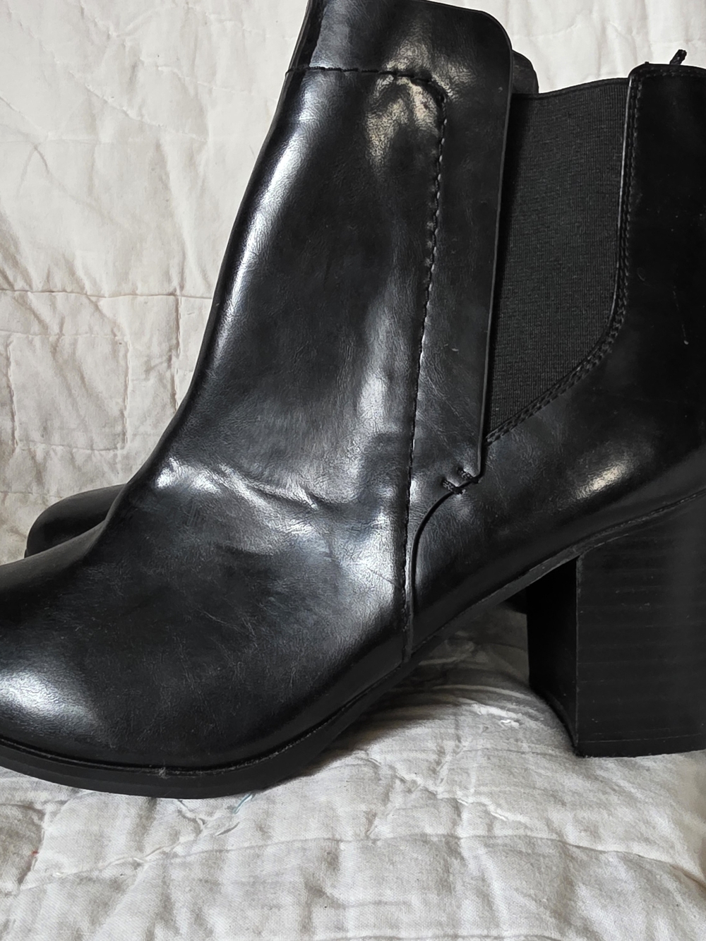 H&M Black Leather Block Heel Chelsea Booties